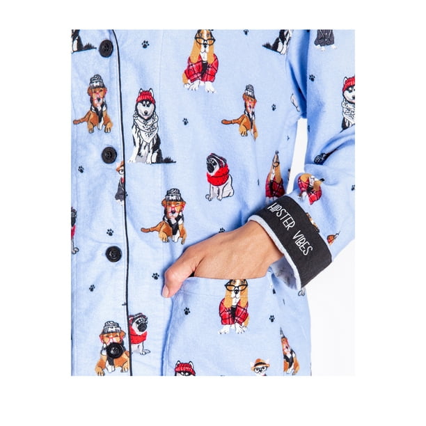 PJ Salvage Women s Hipster Dog PJ Set in Ice Blue L Walmart