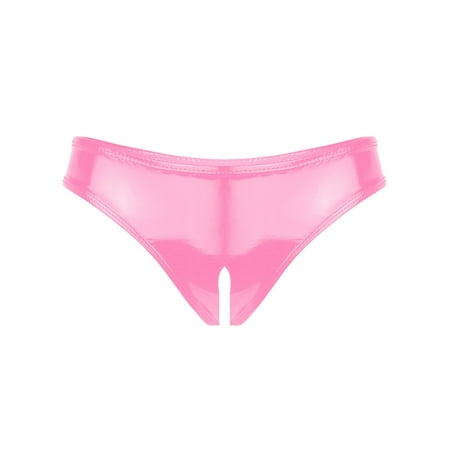 Jowowha Women s Wet Look Patent Leather Hot Pants Bikini Briefs Underwear Lingerie Pink 4XL
