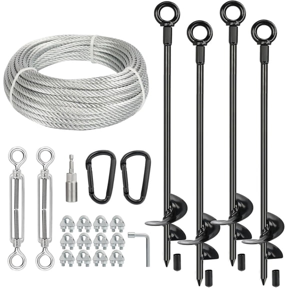 Tootaci 30" Ground Anchors Heavy Duty Kit, Screw-in Sheds Stakes with 50ft Stianless Steel Cable for Trampoline, Swing Set, Tent, Camping, Greenhouse
