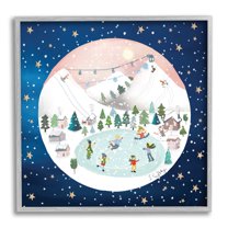 Stupell Industries Ice Skating Christmas Snow Scene Holiday Painting Gray Framed Art Print Wall Art