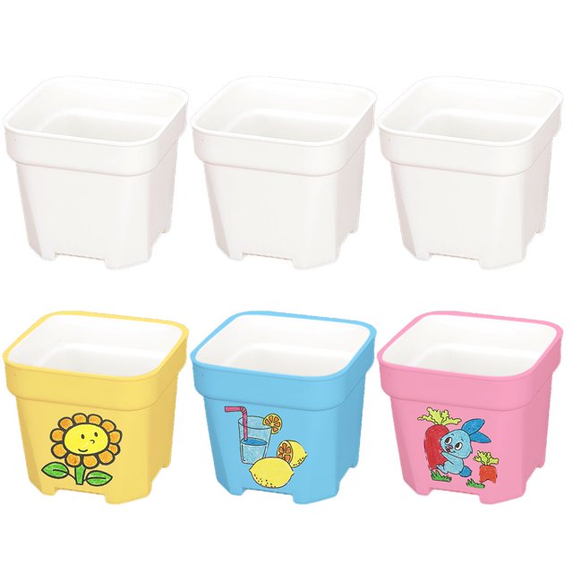 6PCS Succulent Pot Creative DIY Blank Coloring Plastic Flower Pot Gardening Pot