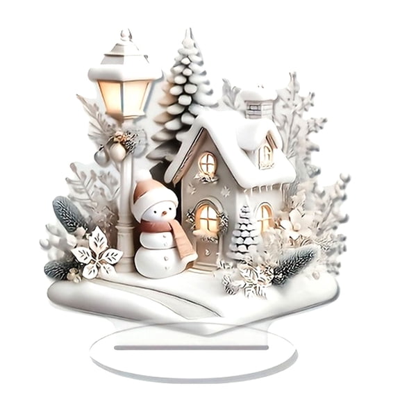 CHELIASD Christmas Houses Village Christmas House Decorations 2D Acrylic Christmas Village Decor Christmas Cottage for Desktop Decor Bookshelf New Year Holiday Christmas Decorations White