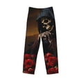 thumbnail image 6 of Uemuo Elegant Rose Skull Pattern Men's Wide Leg Palazzo Lounge Pants with Pockets Light Weight Loose Comfy Casual Pajama Pants-Large, 6 of 9