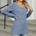 thumbnail image 4 of RYDCOT Knit Tops for Women Long Sleeve Sweatshirt for Women Sweaters Fashion Women Undershirt T Shirt Crew Neck Tops Loose Buttons Top Sale or Clearance, 4 of 8