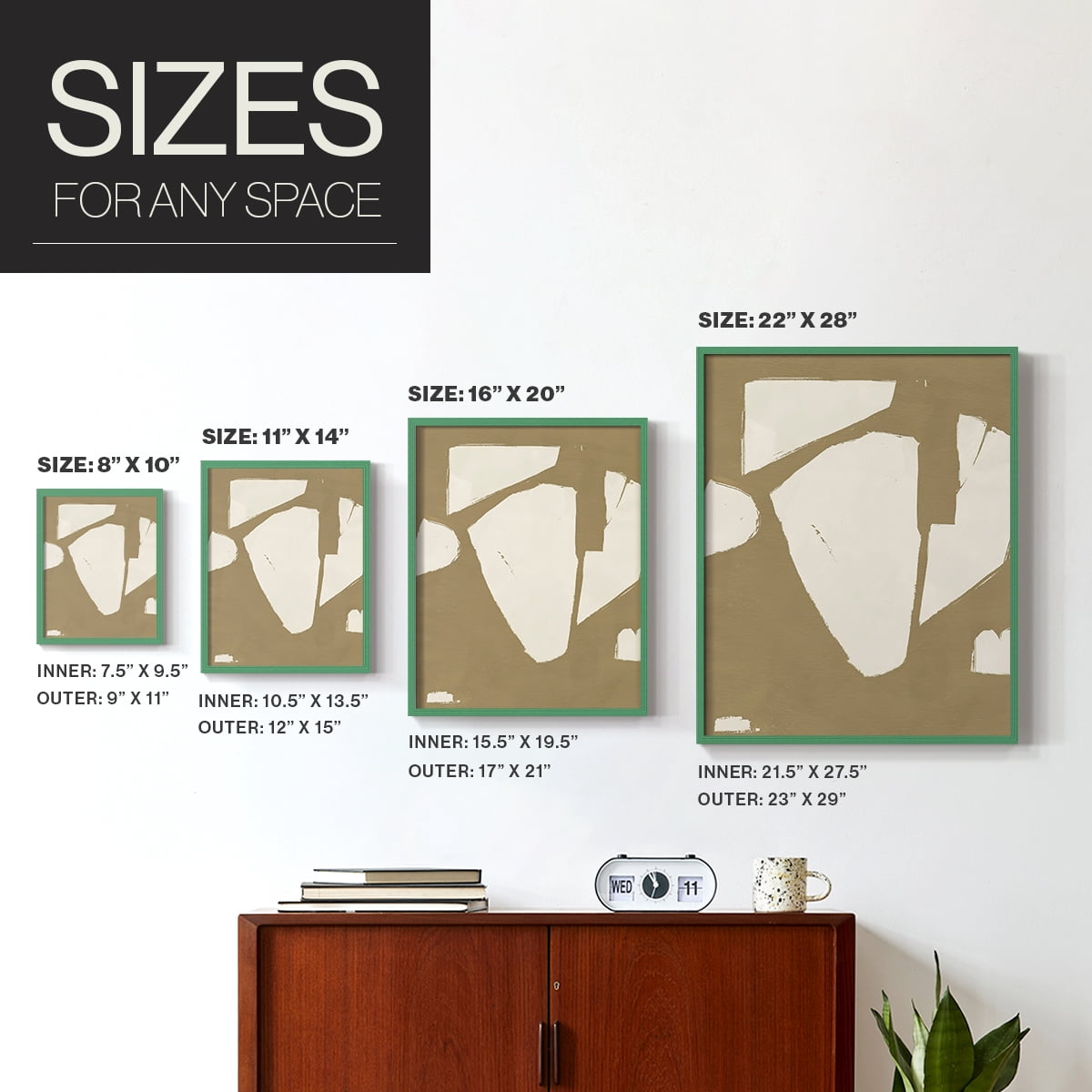 Chunky Abstract III Framed Print in Green Solid Wood Framed Print No Nail Hanging