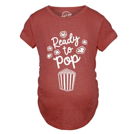 

Ready To Pop Maternity T Shirt Funny Sarcastic Popcorn Joke Pregnancy Tee For Ladies (Heather Red) - 3XL