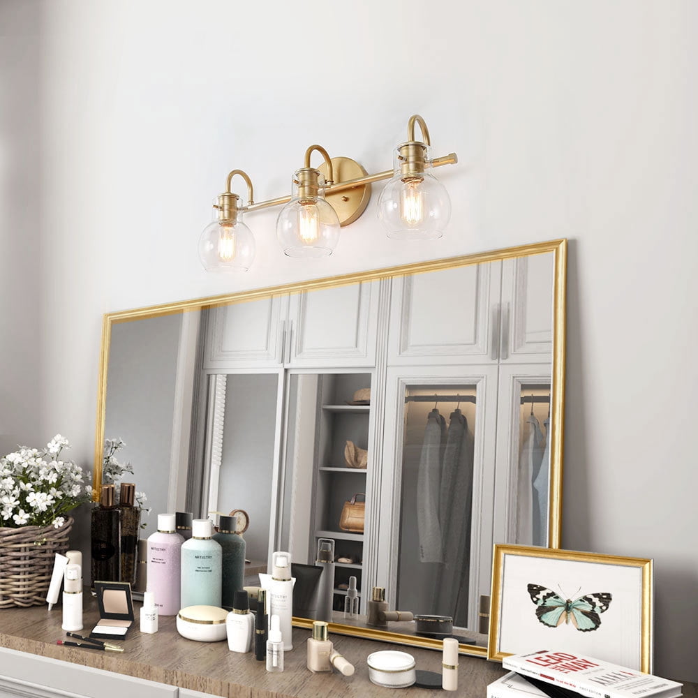 LNC Wall Light Gold 3-Light Modern Bathroom Vanity Fixture with Clear Glass