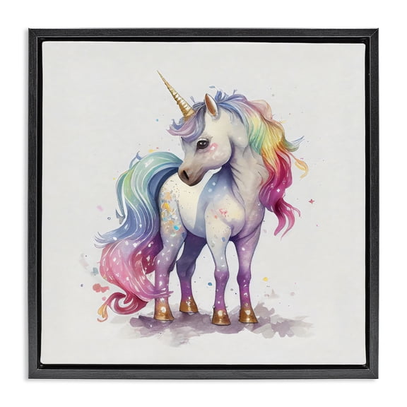 Stupell Industries Watercolor Unicorn & Rainbow Mane Black Framed Floater Canvas Wall Art, design by Creative Studio