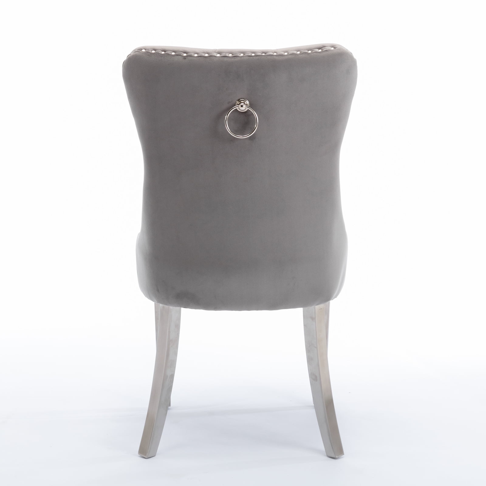 High-end Tufted Solid Wood Contemporary Velvet Upholstered Dining Chair with Chrome Stainless Steel Plating Legs,Nailhead Trim,Set of 2,Gray and Chrome, SW1701GY