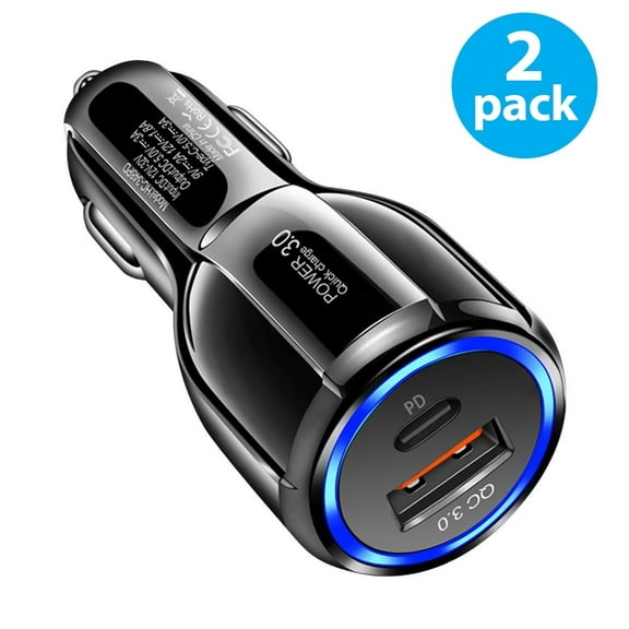 USB C Car Charger, 2-Pack USB C Cigarette Lighter Adapter Fast Charging Dual Port PD3.0 Type C Car Charger Plug Compatible with iPhone 14 13 12 11 Pro Max Mini XR Galaxy S22/21 Google Pixel (Black)