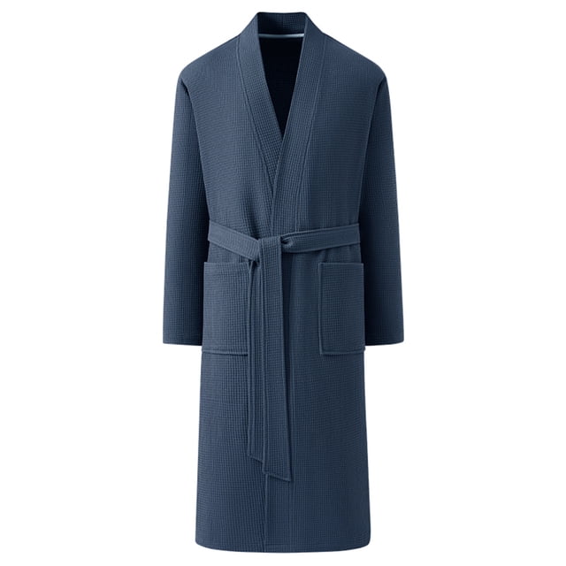 LNWUY Men's Solid Color V-Neck Pocket Weave Robe Quick Dry 3/4 Sleeve Pajamas Loungewear Bath Robe Home Lounge Pajama Robe Blue L