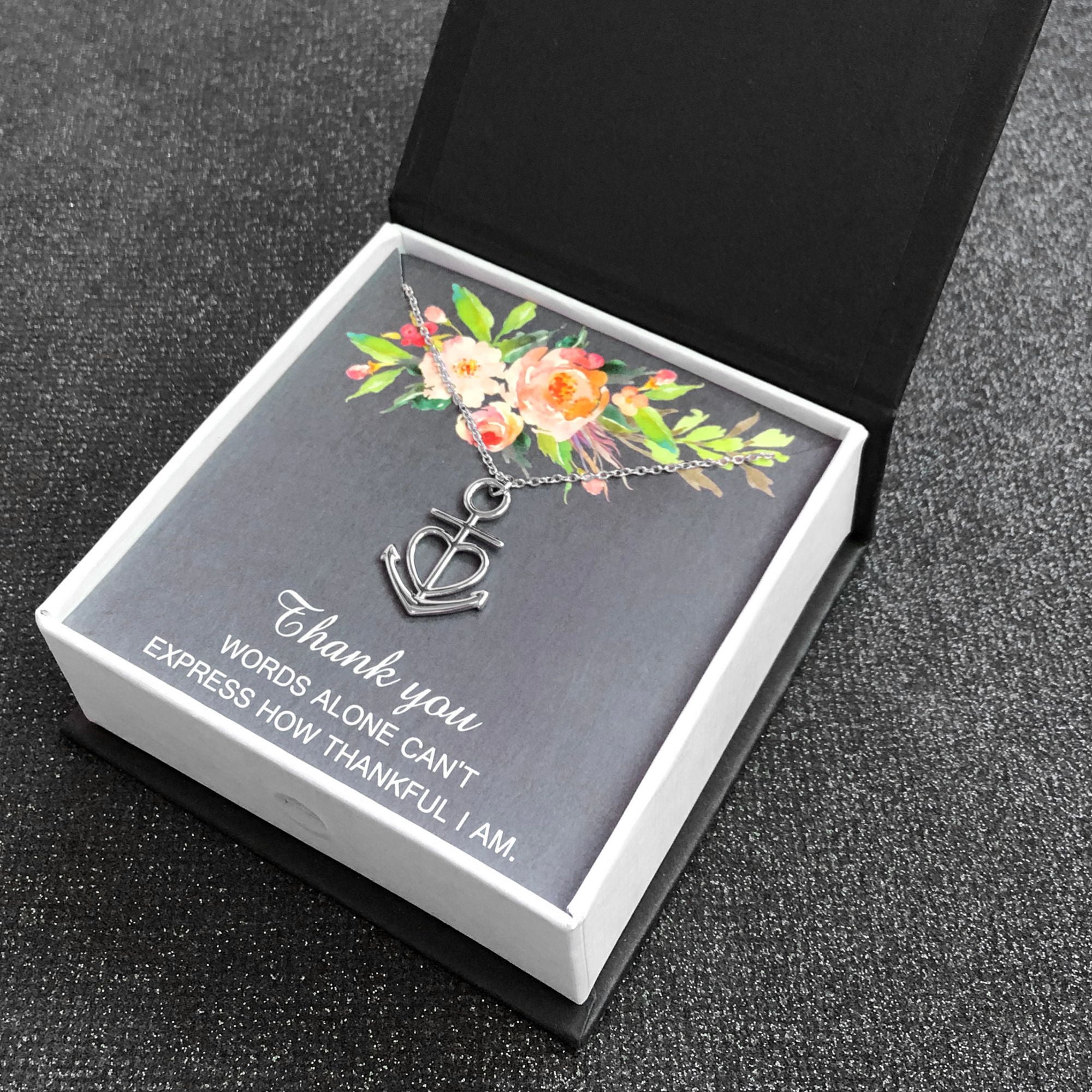 Thank You Greeting Card Silver Anchor Heart Necklace Womens Ginger Lyne Collection