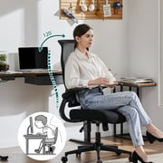 Mesh Chair with High Back, Ergonomic Office Computer Chair with Flip-up Armrests, Lumbar Support, Backrest for Home Office, Black