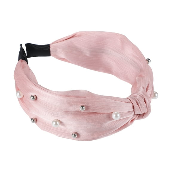 Unique Bargains Faux Pearl Knotted Headband Bling Twisted Faux Pearl Headband Faux Pearl Top Knot Hairband Pink