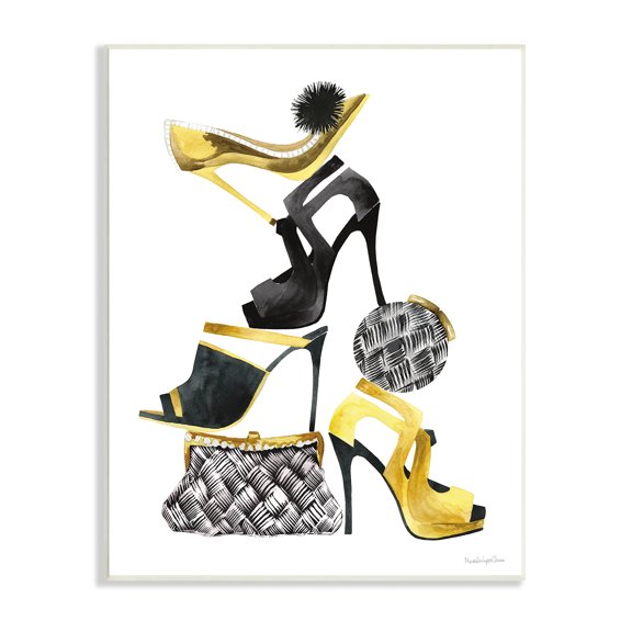 Stupell Industries Glam Fashion Accessories Stacked Shoes and Purses Beauty & Fashion Painting Unframed Art Print Wall Art, 10 x 15