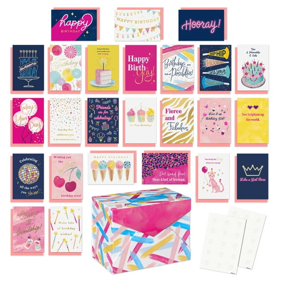 American Greetings - Assortiment de 25 cartes de fête pour elle avec enveloppes, cachets et boîte de rangement (Féroce et Fabuleuse)