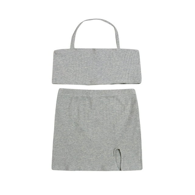 KuriozudKids Été Filles Licol Cou Crop Tops Jupe Courte Fente