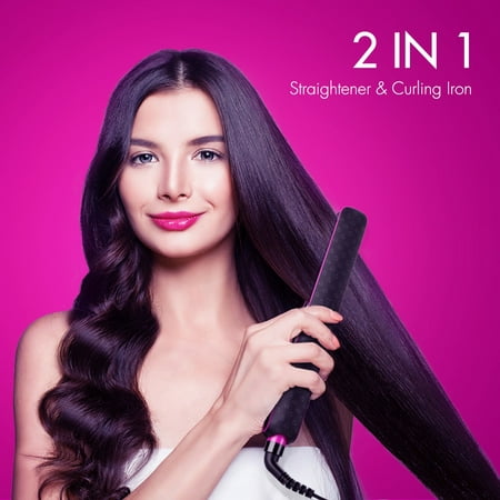 Hair Straightening, ZAN.STYLE Professional Hair Styling Tool, Hair Straightener and Curler with MCH Heater, 3D Floating Plates, 5 Optional Temperature for Straighten Hair Loose Curls (The Best Straightener To Curl Hair)