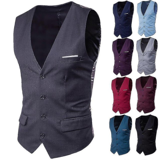 Plus Size Men Solid Color Suit Vest Single Breasted Business Waistcoat
