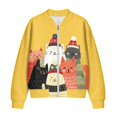 thumbnail image 4 of Xoenoiee Women's Bomber Jackets Lightweight Zip Up Jacket Casual Vasity Jacket Coat Outerwear Windbreaker with Pockets, Cartoon Cats Yellow, Medium, 4 of 7