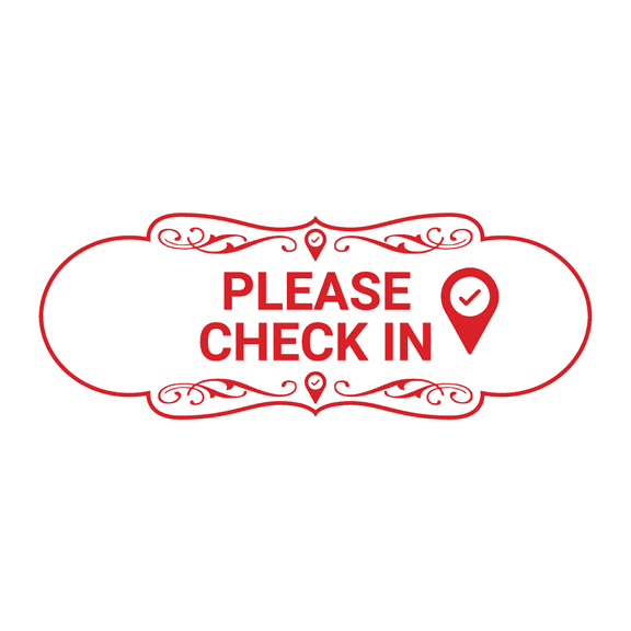 Designer Please Check In Sign (White/Red) - Large