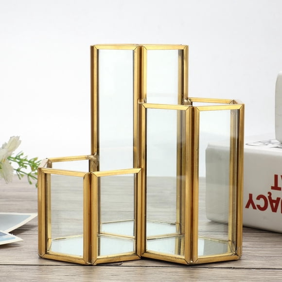 Portalápices de vidrio, combinación sexángulo Simple, organizador de brochas de maquillaje de vidrio, soporte para brochas de maquillaje, diseño aerodinámico Jadeshay A