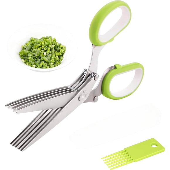 pieces Multifunctional herb scissors with 5 blades - with safety cap and cleaning comb - kitchen salad cutting scissors - herb cutting scissors - 6*13 cm - for home use in the kitchen for cutting