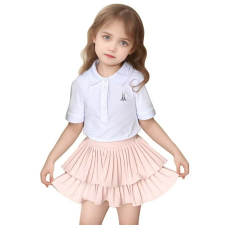 JAKANYQ Girls Mini Pleated Skirt Skort For Toddler Girls Summer Ruffle Tutu Skirt With Shorts Underneath Pink 9-10 Years