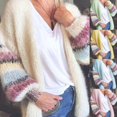 thumbnail image 4 of Cárdigan de punto de mohair para mujer, abrigo de suéter con manga farol a rayas de Color caramelo, 4 of 4