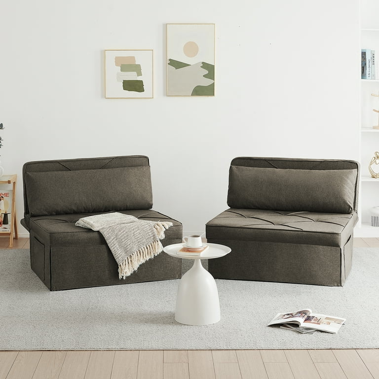 Vonanda Sofa Bed Plus Convertible Chair 5 in 1 Multi Function Folding Ottoman Modern Curved Linen Guest Bed with Lock in Feature for Apartment