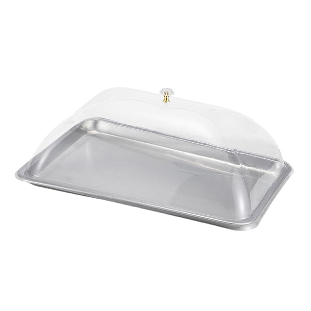 Bandeja de acero inoxidable con tapa transparente, soporte para tartas, resistente al polvo, bandeja de comida cubierta para festivales, cocinas y 45x35x2cm