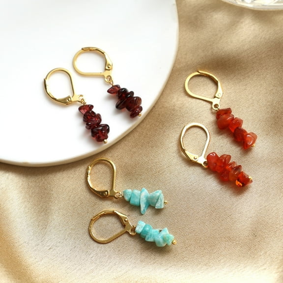 Gempires Pack of 3 Hoop Earring for Teens Women, Garnet, Amazonite, Carnelian, Gemstone Earrings