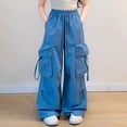 thumbnail image 6 of SJLDQY Girls Cargo Pants Casual Elastic Waist Drawstring Baggy Pants for Girls Solid Color Wide Leg Trousers with Pockets, 6 of 9