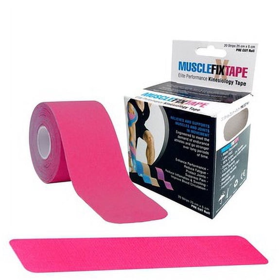 Pink MUSCLE FIX PRO Kinesiology Precut Tape Roll (20 Strips: 10 x 2 In / 25 x 5 cm)