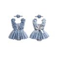 thumbnail image 2 of Loicainy Toddler Baby Girl Bodysuit Dress 3 6 12 18 24 Months Flower Embroidery Tie-Up Mesh Romper Bow Headband 2 Piece Set, 2 of 9
