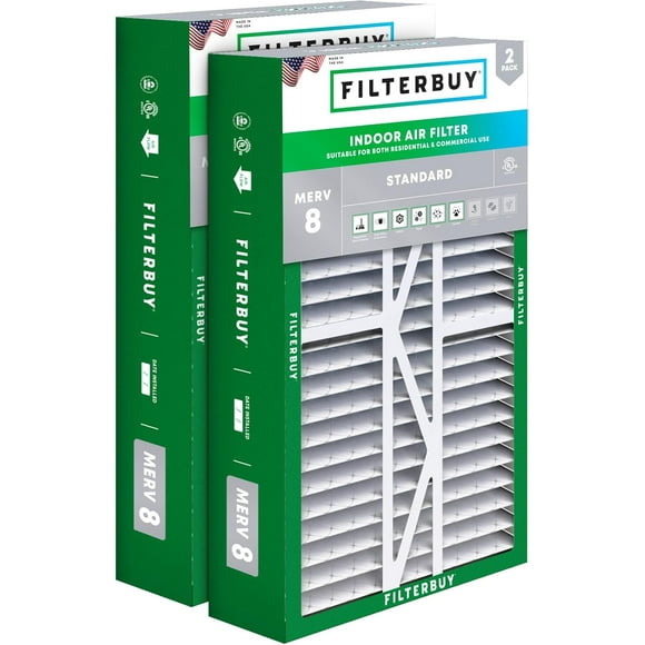 Filterbuy 16x25x5 MERV 8 Pleated HVAC AC Furnace Air Filters for Amana, Coleman, Goodman, Maytag, York, and More (2-Pack)