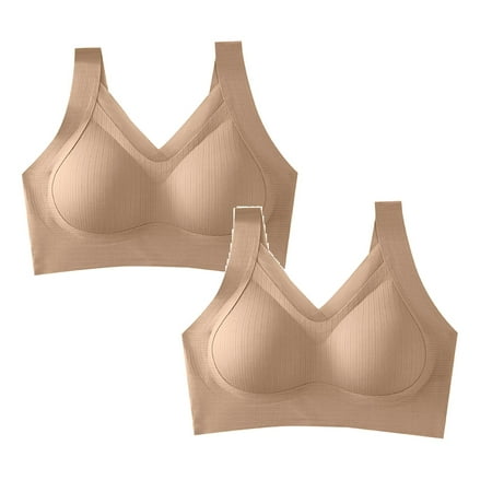 LUOGENLI Female Women Bras No Padding Ladies Light Underwear Lace without Steel Ring Gathered Comfortable Straps Tank Top Models Bottoming Bra *2Pcs Women s Bras No Underwire for Older Women L