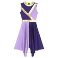 thumbnail image 5 of YONGHS Color Block Praise Dance Dress Sleeveless Asymmetrical Hem Liturgical Dancewear for Women Purple&Light Purple XL, 5 of 7