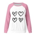 thumbnail image 3 of Cameland Rabais Saint-Valentin Femmes Mignon Rouge Cœur Graphique T-Shirts Raglan Manches Longues Col Rond Chandails en Molleton Ample Décontracté Tops Rose, 3 of 3