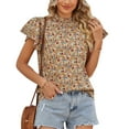 thumbnail image 1 of Mujeres de manga corta Top floral impresión frill TRIM moda casual blusa para el hogar citas trabajo, 1 of 8