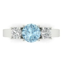 1.5 ctw 3 Stone Anniversary Ring for Women | Round Cut Natural Aquamarine | Hyperallergenic Solid 18K White Gold