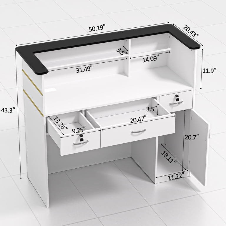 White Desk PREMTURE Modern Reception Desk With Lockable Drawer ...