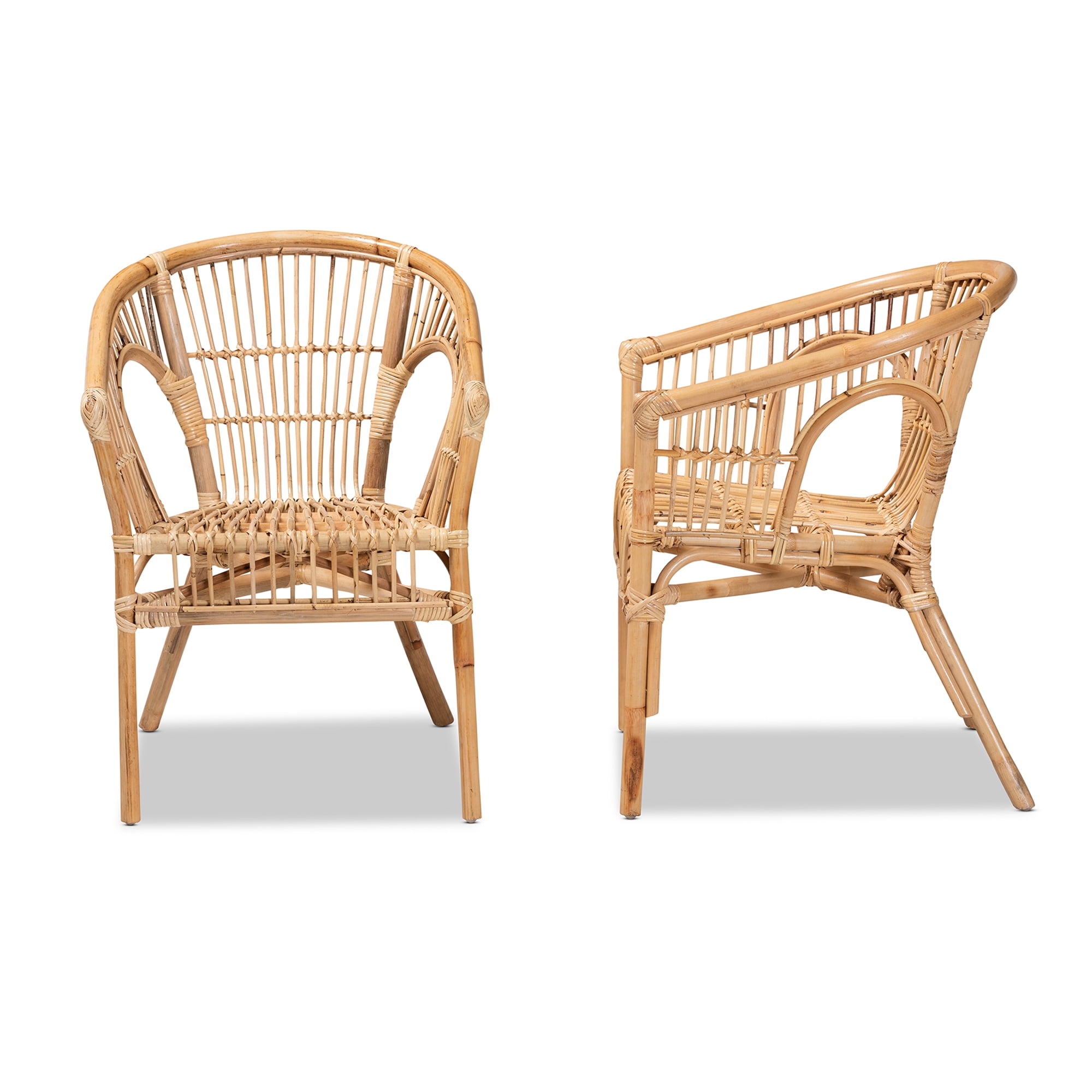 bali & pari Alleta Rattan BOHO Dining Chairs, Set of 2, Natural Brown
