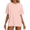thumbnail image 3 of Trendfront Womens Oversize T Shirts Crewneck Solid Color Casual Short Sleeve Loose Fit Basic Tops Trendy Tee Relaxed Pullover Daily Wear, 3 of 5