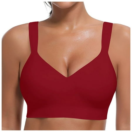 

Qcmgmg Women s Sports Support Bras Comfort Yoga Workout Bralette Lightly Wireless Bra for Women L