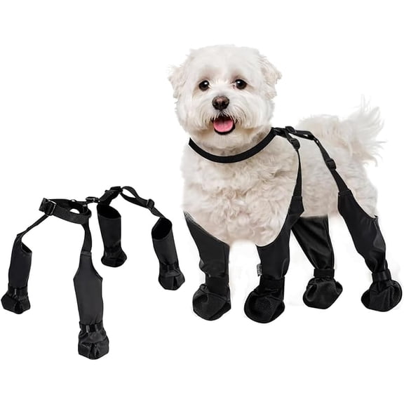 Waterproof Dog Boots for Small/Medium Dogs -Dog Paw Protectors Dog Suspender Boots Anti-Slip Pet Shoes for Outdoor Walking, Reflective Stay-On,Dirt-Proof Comfortable Booties (Black, Medium)