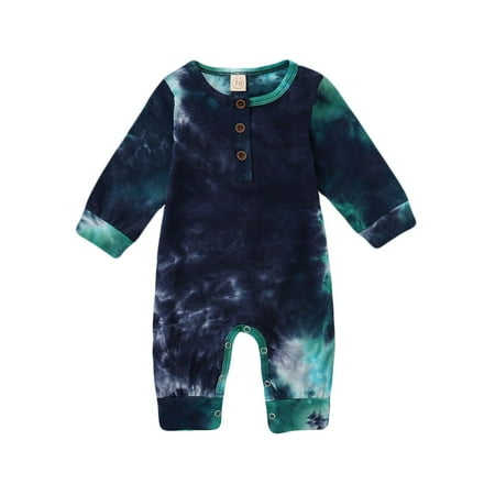 

Douhoow Baby Tie-Dye Rompers Spring Girls Boys Long Sleeve Button Jumpsuits
