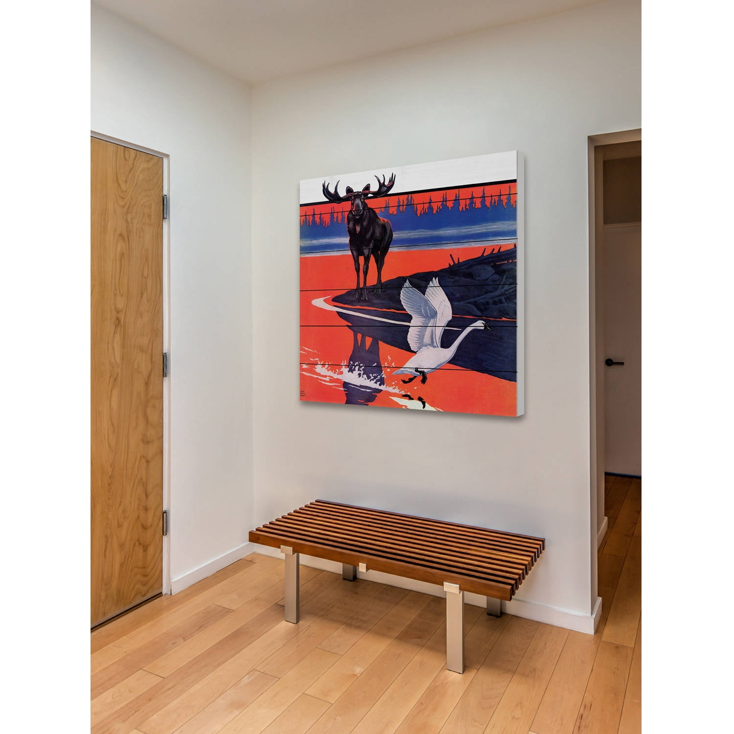 Marmont Hill "Moose Reflection" Painting Print on White Wood