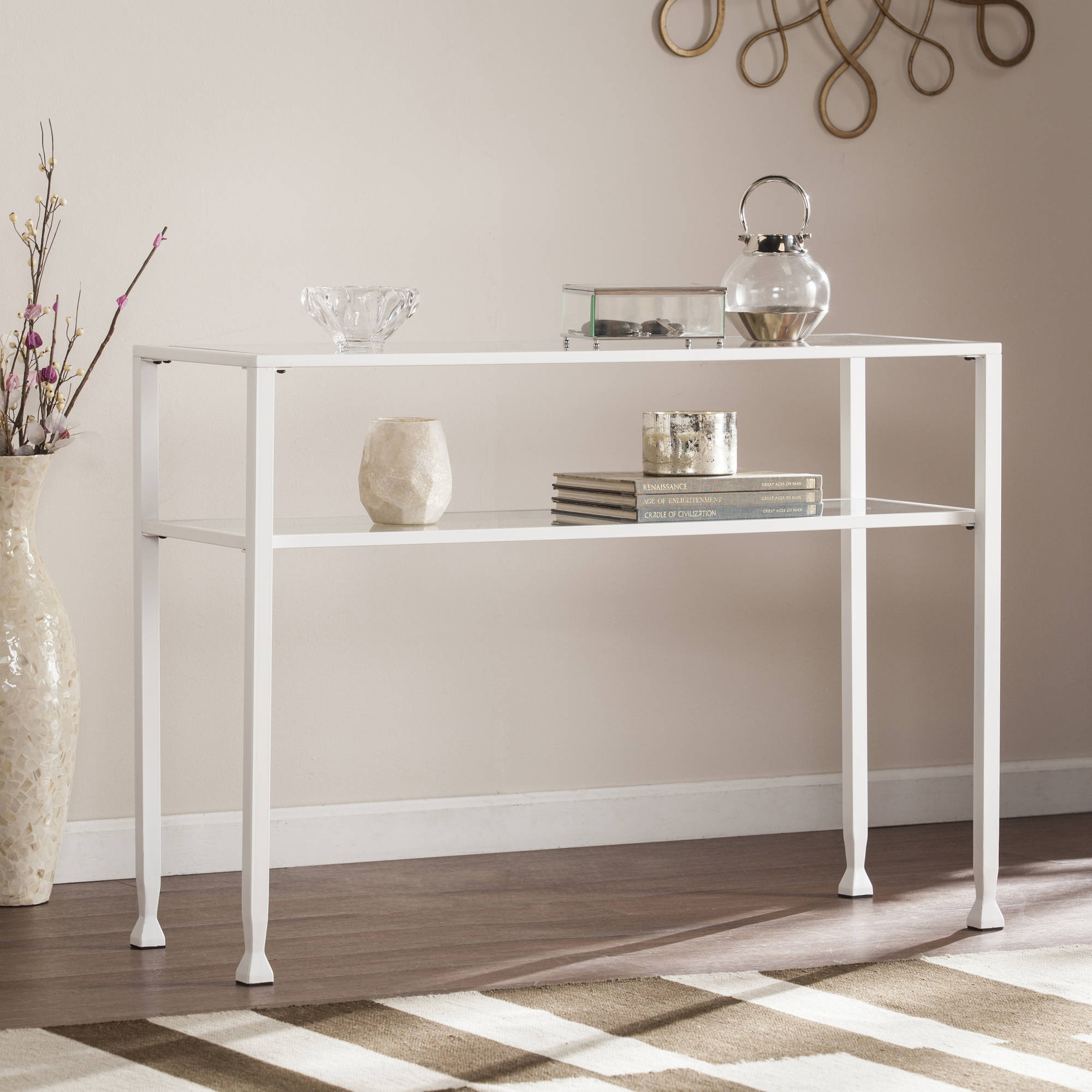 Southern Enterprises Jumpluff Metal/Glass Console Table, White