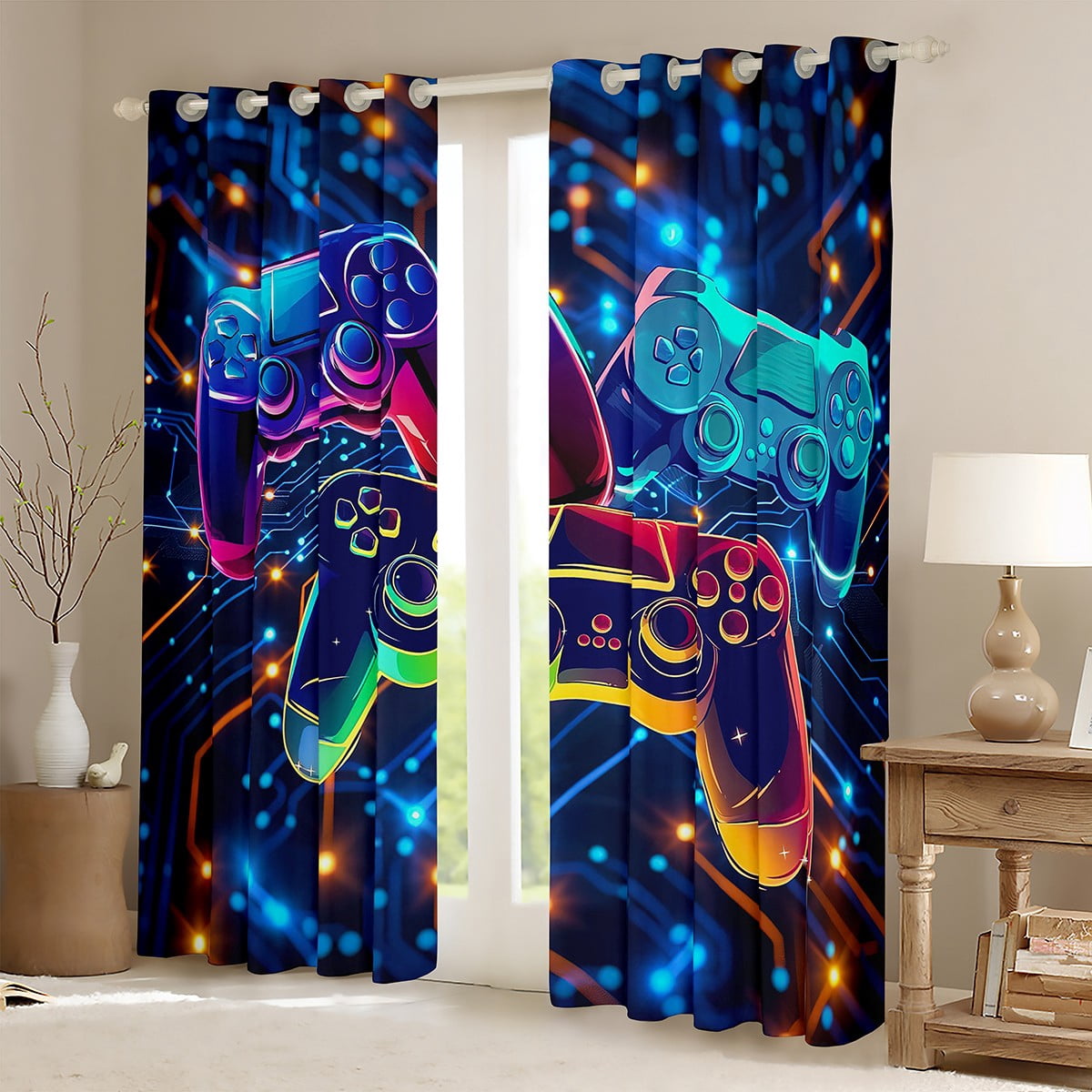 Castle Fairy Gradient Gamer Blackout Curtains Set of 2 (52x84 Each),Video Game Window Curtains,Game Console Curtains and Drapes,Ultra Soft Abstract Home Decor